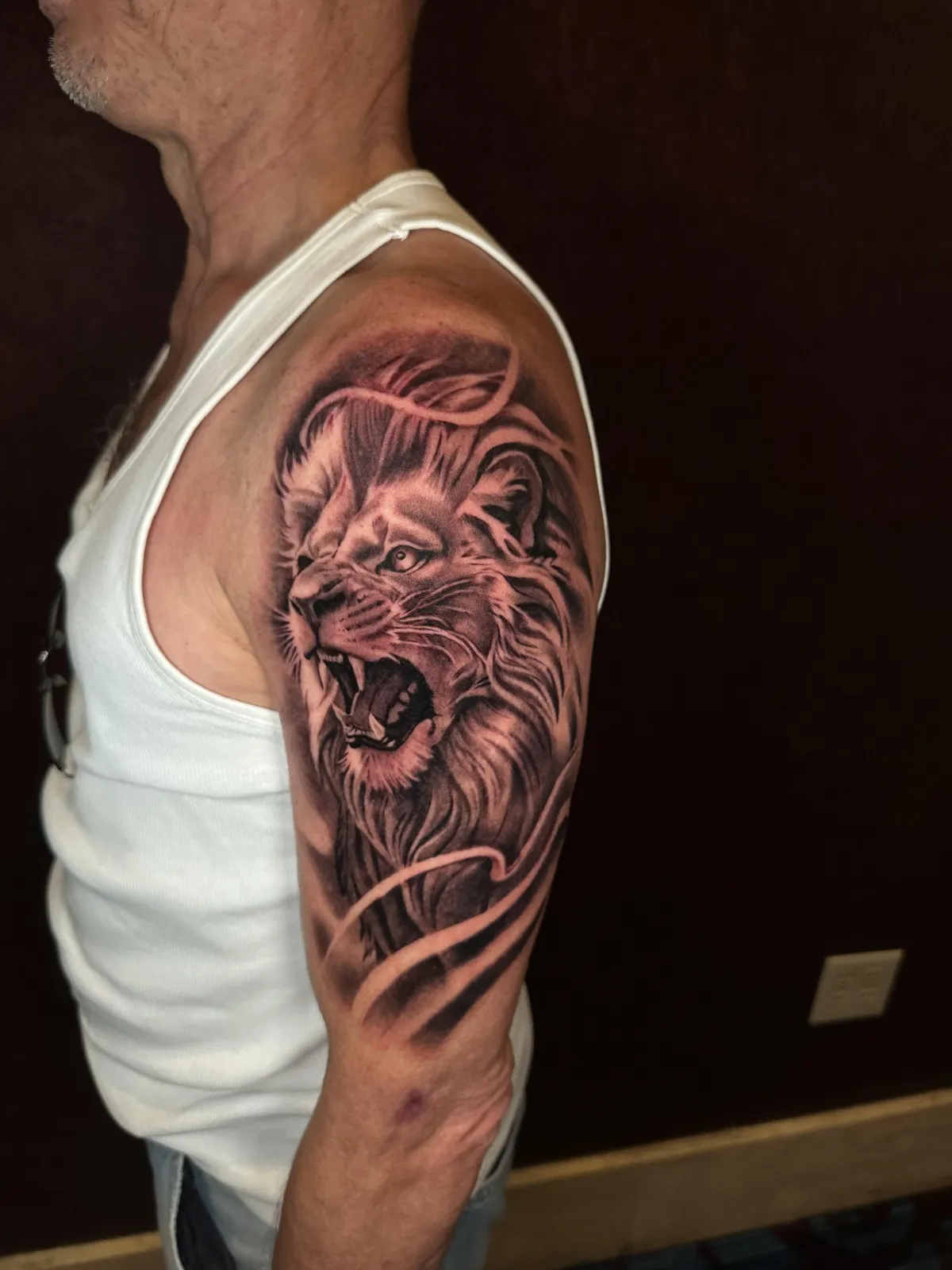 Leg tattoo with smooth grey wash